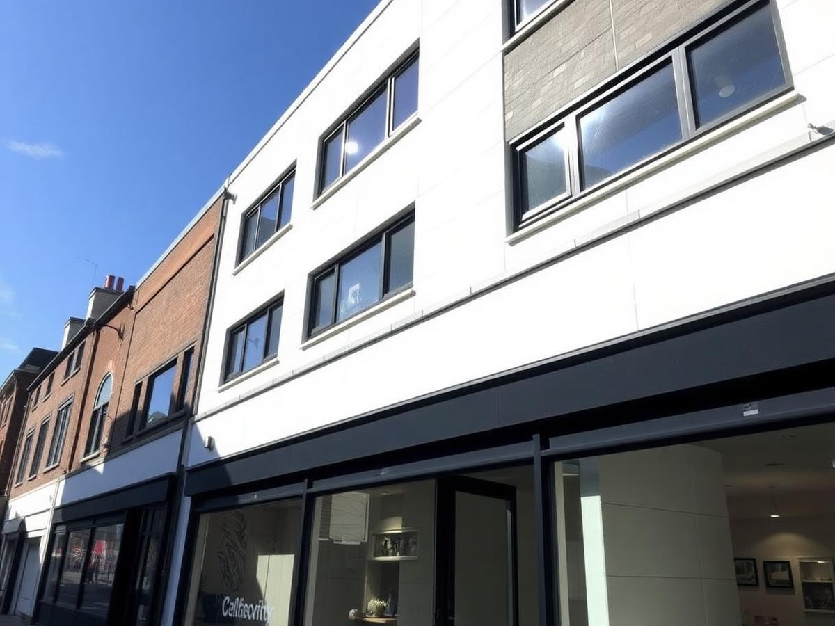 Refurbished commercial building façade in London
